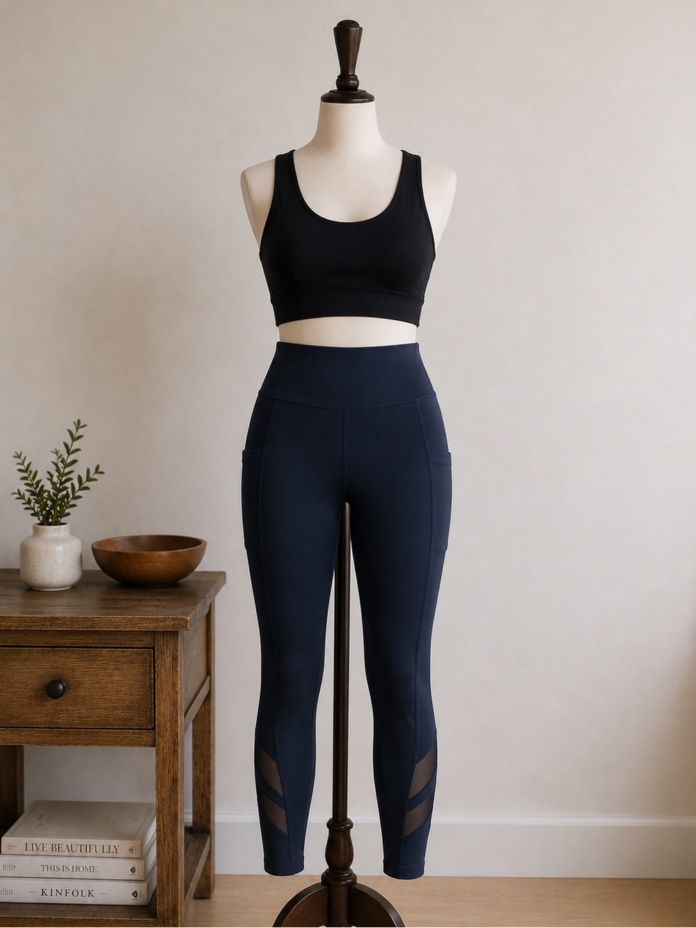 Mondetta Dark Navy Blue High Rise Mesh Panel Performance Leggings Size Medium